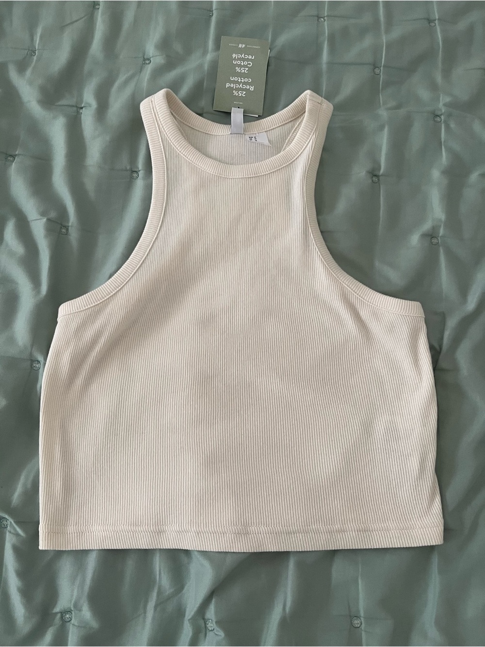 H&M Cream Ribbed Cropped Tank Top